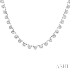 1 1/4 ctw Halfway Floral Motif Round Cut Diamond Cluster Necklace in 14K White Gold