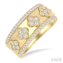 5/8 ctw Clover Motif Round Cut Diamond Wide Fashion Band in 14K Yellow Gold