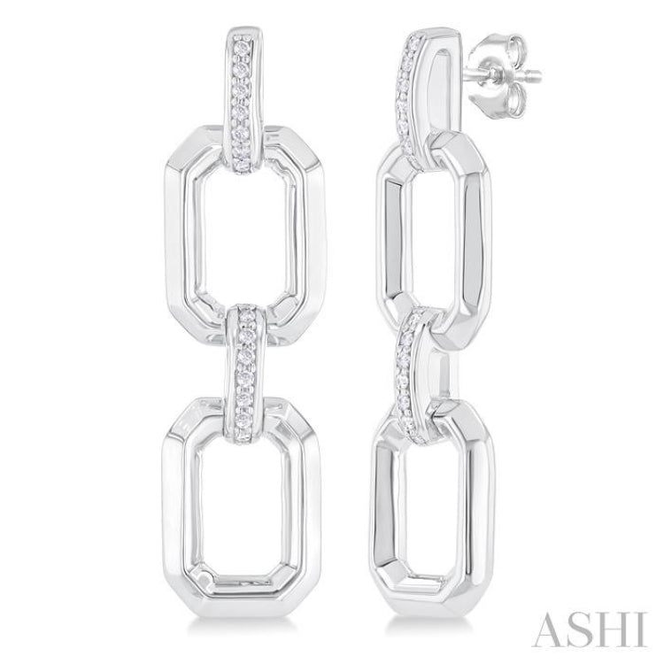 1/10 ctw Bold Open Window Octagonal Shape D-Link Round Cut Diamond Fashion Earring in Sterling Silver