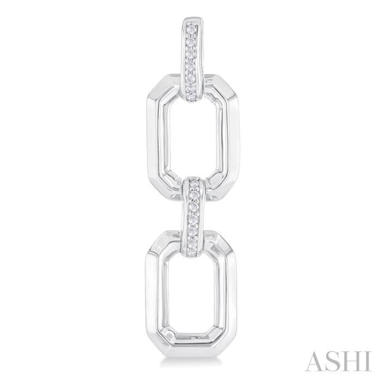 1/10 ctw Bold Open Window Octagonal Shape D-Link Round Cut Diamond Fashion Earring in Sterling Silver