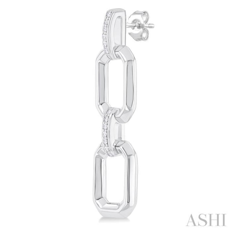 1/10 ctw Bold Open Window Octagonal Shape D-Link Round Cut Diamond Fashion Earring in Sterling Silver