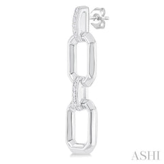 1/10 ctw Bold Open Window Octagonal Shape D-Link Round Cut Diamond Fashion Earring in Sterling Silver