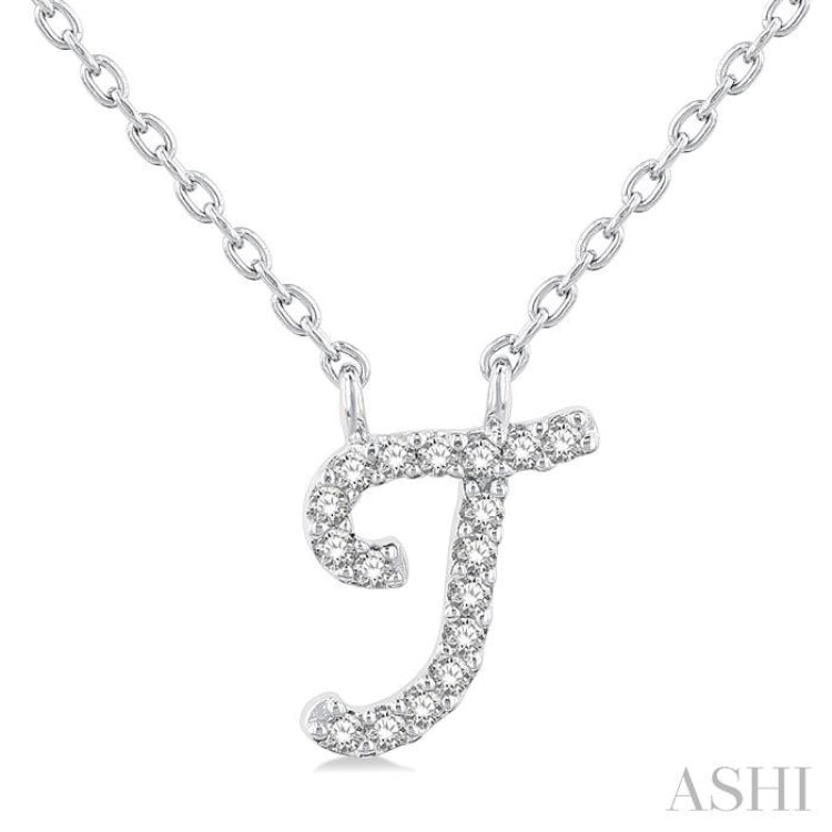 1/20 ctw Initial 'T' Round cut Diamond Pendant With Chain in 14K White Gold