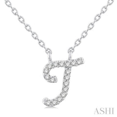 1/20 ctw Initial 'T' Round cut Diamond Pendant With Chain in 14K White Gold