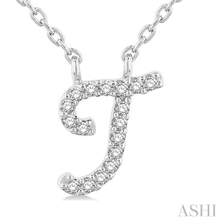 1/20 ctw Initial 'T' Round cut Diamond Pendant With Chain in 14K White Gold