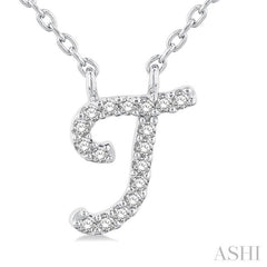 1/20 ctw Initial 'T' Round cut Diamond Pendant With Chain in 14K White Gold
