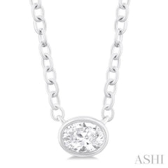 1/6 ctw Petite East-West Bezel Set Oval Cut Diamond Fashion Pendant With Chain in 10K White Gold