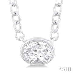 1/6 ctw Petite East-West Bezel Set Oval Cut Diamond Fashion Pendant With Chain in 10K White Gold