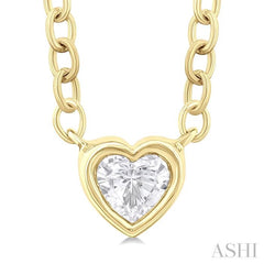 1/6 ctw Petite Bezel Set Heart Shape Diamond Fashion Pendant With Chain in 10K Yellow Gold