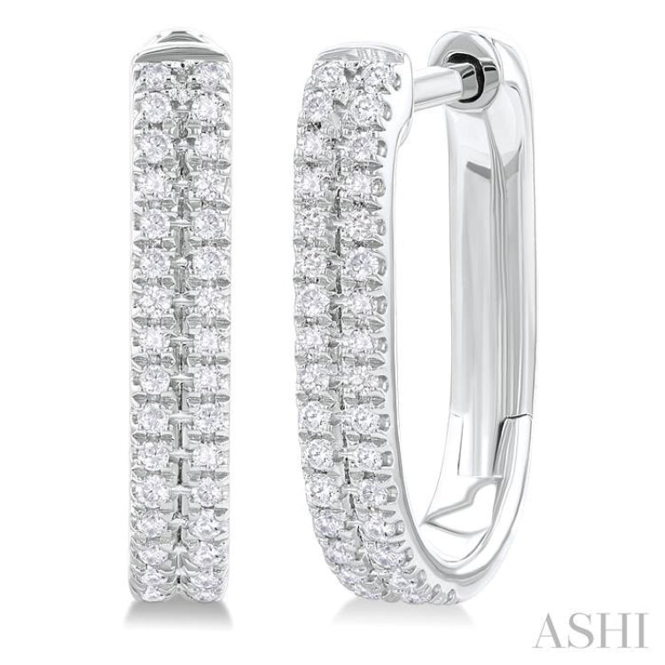 1/5 ctw Twin Row Round Cut Diamond Fashion Hoop Earring in 10K White Gold