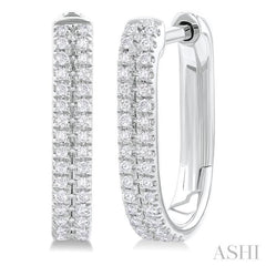 1/5 ctw Twin Row Round Cut Diamond Fashion Hoop Earring in 10K White Gold