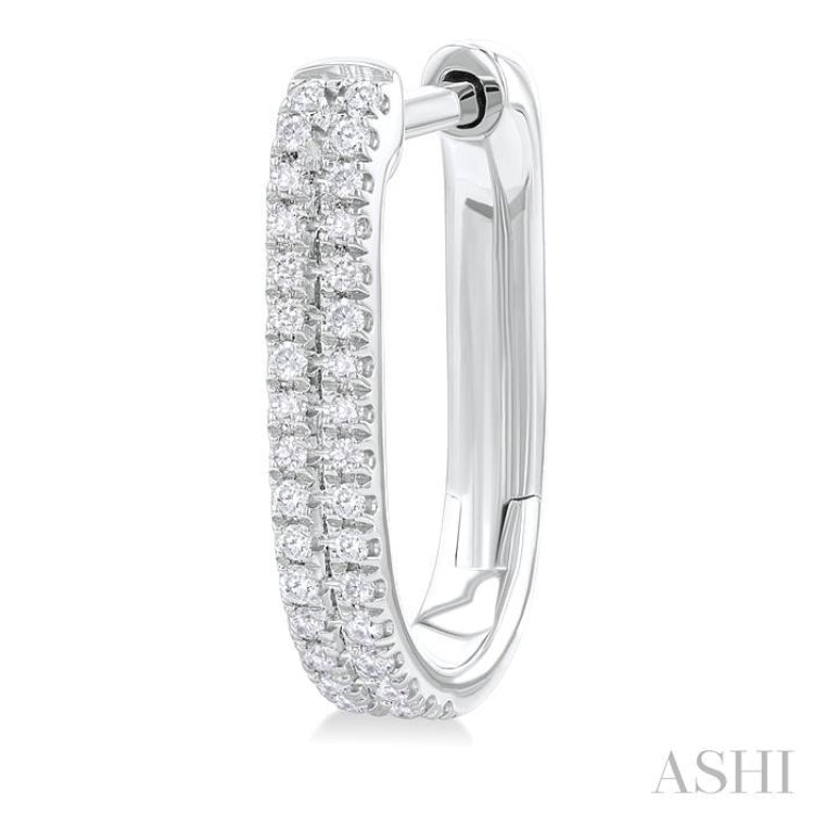 1/5 ctw Twin Row Round Cut Diamond Fashion Hoop Earring in 10K White Gold