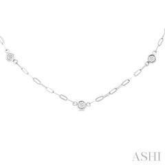 1/4 ctw Bezel Set Round Cut Diamond Paperclip Station Necklace in 14K White Gold