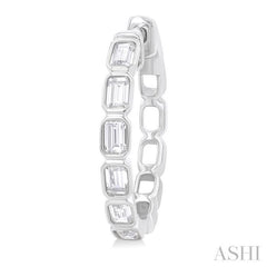 1 1/10 ctw Bezel Set Emerald Cut Diamond Fashion Hoop Earring in 14K White Gold