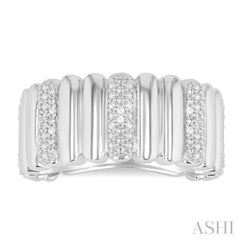 1/10 ctw Wide Ribbed Plain Polished and Round Cut Diamond Bold Fashion Band in Sterling Silver