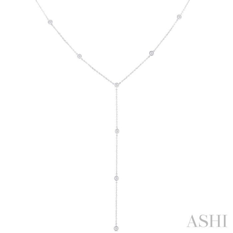 1/3 ctw Bezel Set Round Cut Diamond Y-Shape Lariat Station Necklace in 14K White Gold