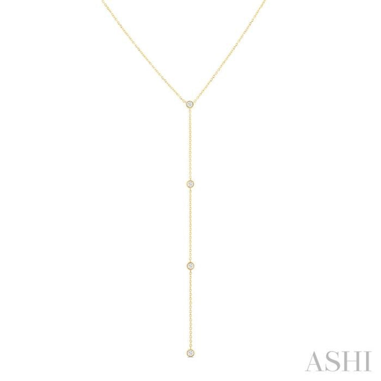 1/6 ctw Bezel Set 4-Stone Round Cut Diamond Y-Shape Lariat Station Necklace in 14K Yellow Gold