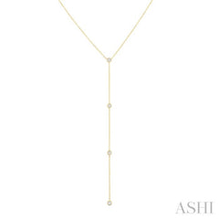 1/6 ctw Bezel Set 4-Stone Round Cut Diamond Y-Shape Lariat Station Necklace in 14K Yellow Gold