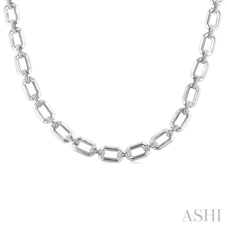 1/4 ctw Bold Open Window Octagonal Shape D-Link Round Cut Diamond Paperclip Necklace in Sterling Silver