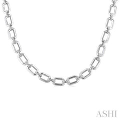 1/4 ctw Bold Open Window Octagonal Shape D-Link Round Cut Diamond Paperclip Necklace in Sterling Silver