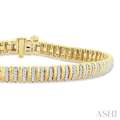 1 ctw Ribbed Round Cut Diamond Bracelet in 10K Yellow Gold