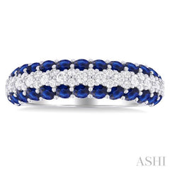 1/2 ctw Round Cut Diamond Center and 2.4MM Sapphire Border Precious Band in 14K White Gold