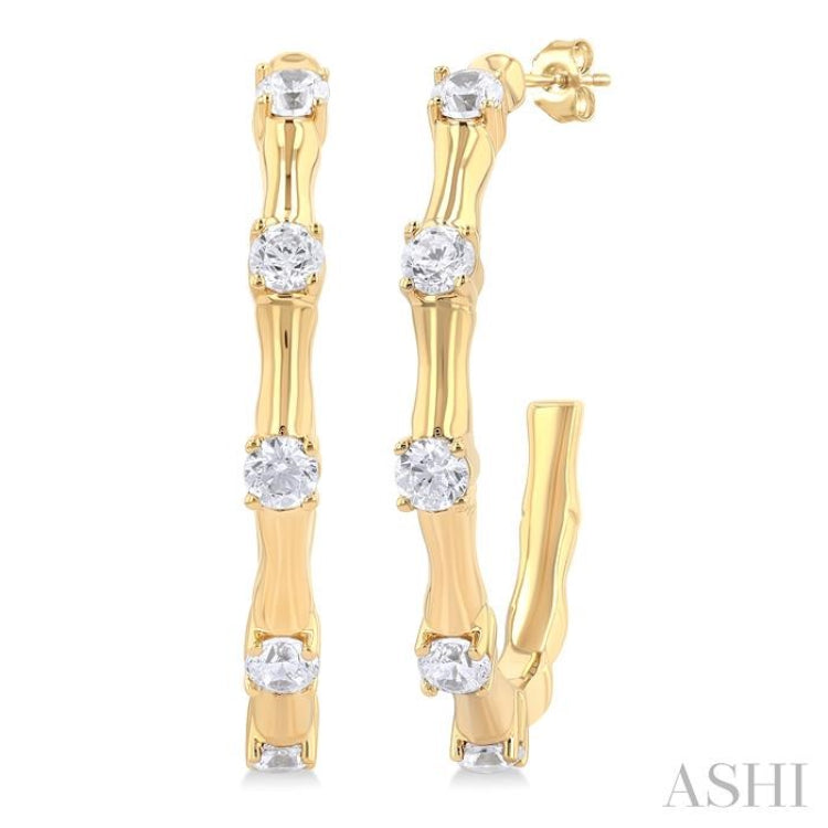 1/3 ctw Bamboo Shoot Inspired Round Cut Diamond Fashion Half Hoop Earring in 14K Yellow Gold