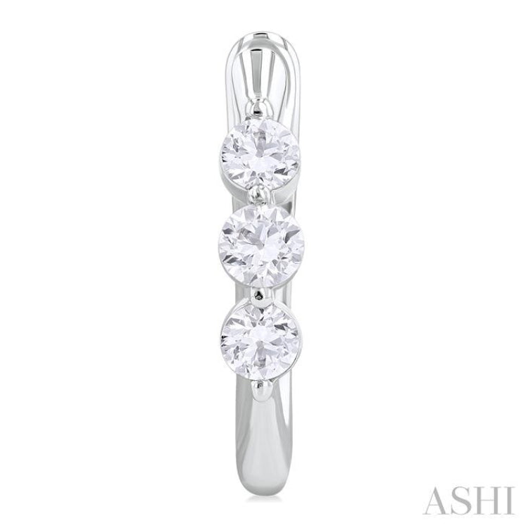 1/2 ctw 3-Stone Round Cut Diamond Fashion Hoop Earring in 14K White Gold