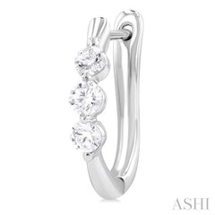 1/2 ctw 3-Stone Round Cut Diamond Fashion Hoop Earring in 14K White Gold