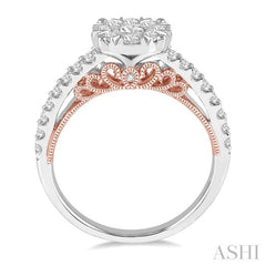 1 ctw Round Diamond Lovebright Vintage Solitaire Style Engagement Ring in 14K White and Rose Gold