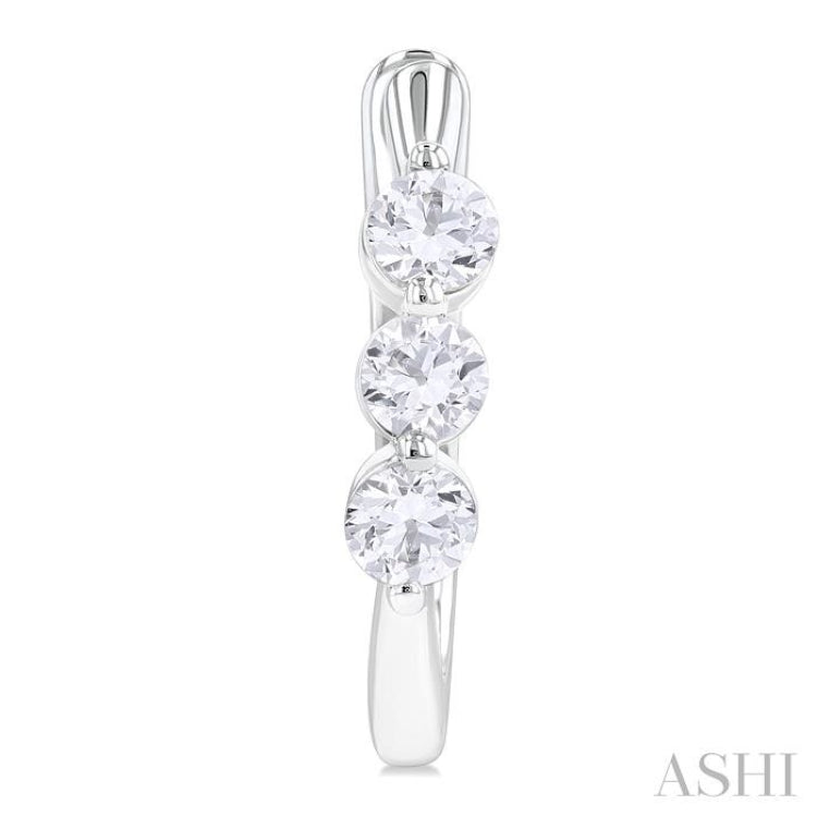 3/4 ctw 3-Stone Round Cut Diamond Fashion Hoop Earring in 14K White Gold