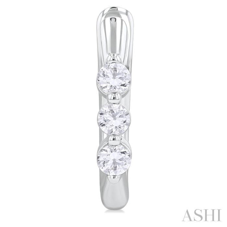 1/3 ctw 3-Stone Round Cut Diamond Fashion Hoop Earring in 14K White Gold