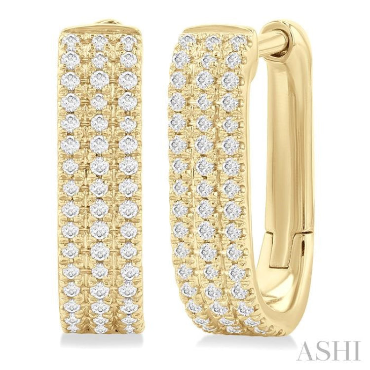 1/3 ctw Triple Row Round Cut Diamond Hoop Earring in 10K Yellow Gold