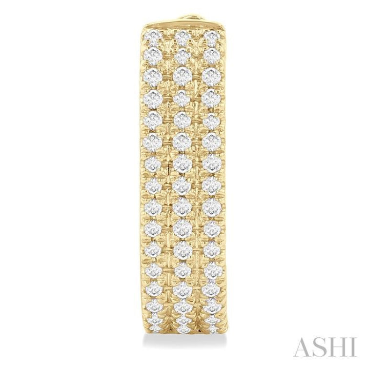 1/3 ctw Triple Row Round Cut Diamond Hoop Earring in 10K Yellow Gold