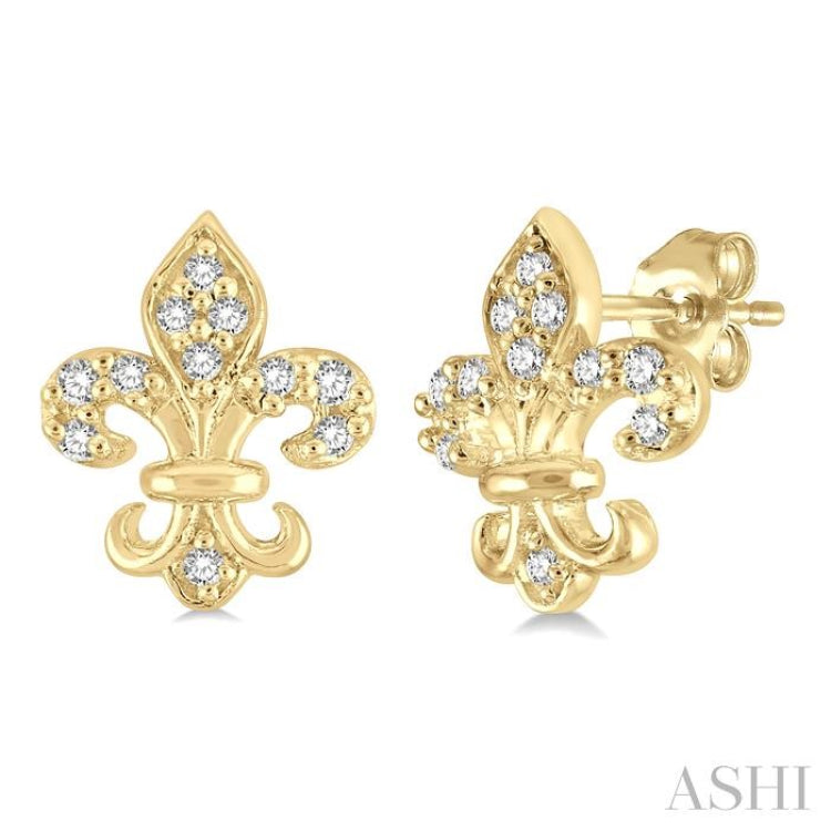 1/20 ctw Fleur De Lis Round Cut Diamond Petite Earring in 10K Yellow Gold