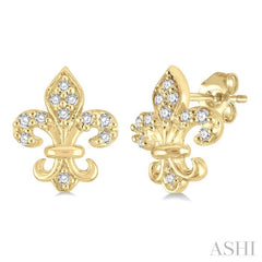 1/20 ctw Fleur De Lis Round Cut Diamond Petite Earring in 10K Yellow Gold