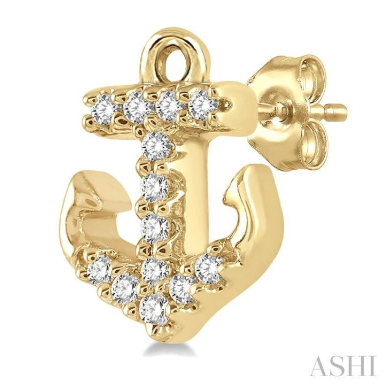 1/10 ctw Anchor Round Cut Diamond Petite Fashion Earring in 10K Yellow Gold