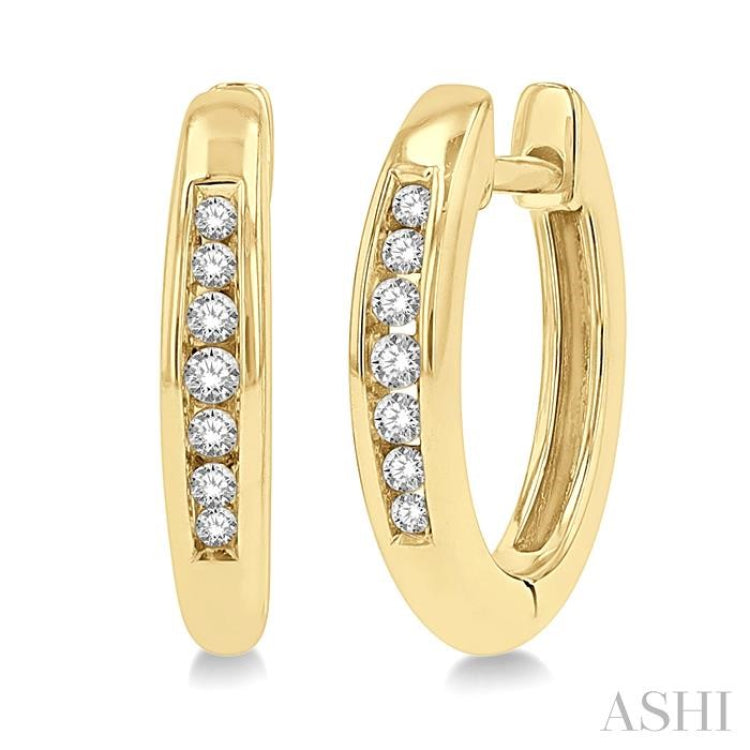 1/10 ctw Inlay Round Cut Diamond Huggie Petite Earrings in 10K Yellow Gold