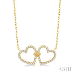 1/4 ctw Coupled Twin Heart Round Cut Diamond Necklace in 10K Yellow Gold