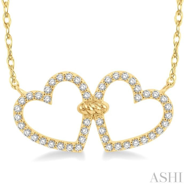 1/4 ctw Coupled Twin Heart Round Cut Diamond Necklace in 10K Yellow Gold