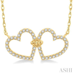 1/4 ctw Coupled Twin Heart Round Cut Diamond Necklace in 10K Yellow Gold