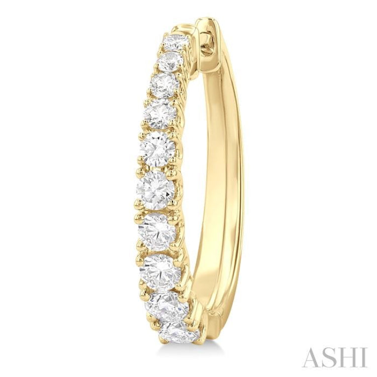 1 1/2 ctw Graduated Round Cut Diamond Fashion Hoop Earrings in 14K Yellow Gold