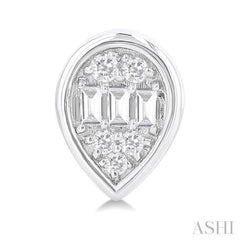 1/5 ctw Petite Bezel Set Pear Shape Fusion Baguette and Round Cut Diamond Fashion Stud Earring in 10K White Gold