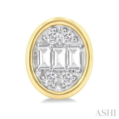 1/5 ctw Petite Bezel Set Oval Shape Fusion Baguette and Round Cut Diamond Fashion Stud Earring in 10K Yellow Gold