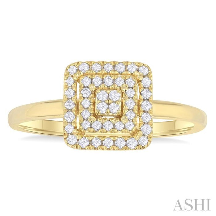 1/6 ctw Double Halo Square Shape Petite Round Cut Diamond Fashion Ring in 10K Yellow Gold