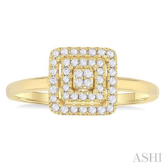 1/6 ctw Double Halo Square Shape Petite Round Cut Diamond Fashion Ring in 10K Yellow Gold