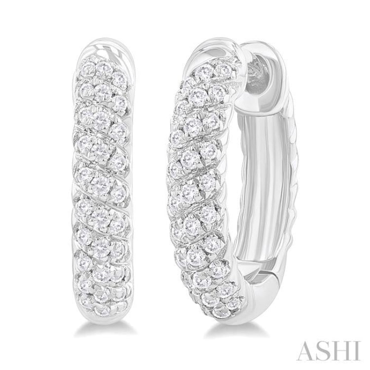 1/5 ctw Petite Swirl Pattern Round Cut Diamond Fashion Huggies in 10K White Gold