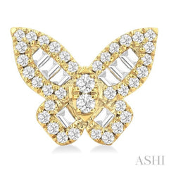 1/2 ctw Butterfly Petite Baguette and Round Cut Diamond Fashion Stud Earring in 14K Yellow Gold