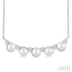 4.5 MM Round Shape Cultured Pearl and 1/6 ctw Smile Round Cut Diamond Necklace in 10K White Gold