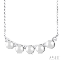 4.5 MM Round Shape Cultured Pearl and 1/6 ctw Smile Round Cut Diamond Necklace in 10K White Gold